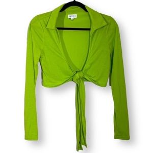 Superdown x Revolve Lime Green Adjustable-Tie Collared Crop Top